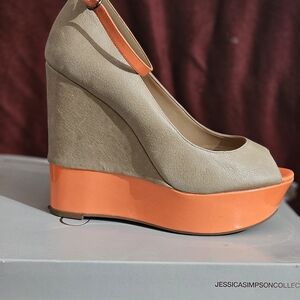 COPY - Jessica Simpson Carrack platform wedges. CAMEL & Neon Orange, 9M